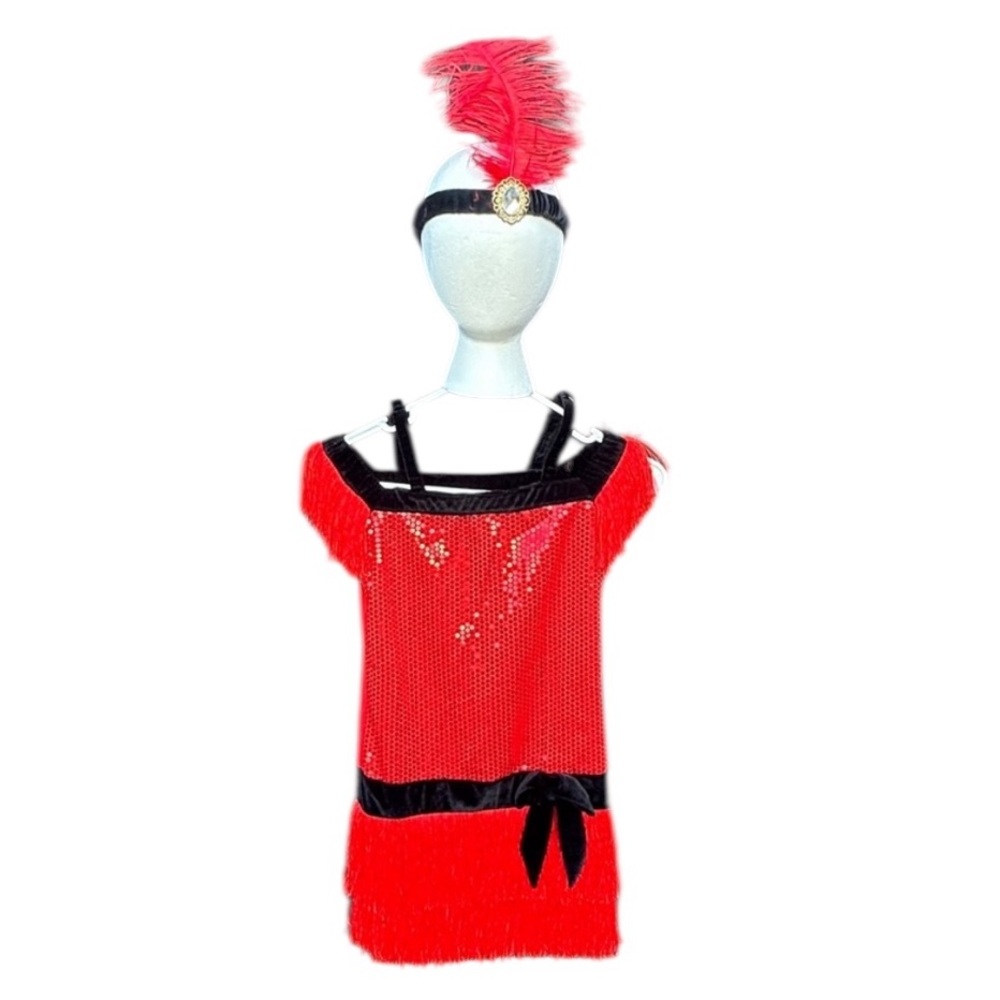 Authentic Kids Halloween red flapper costume head band dress Kids Small 7 - 8